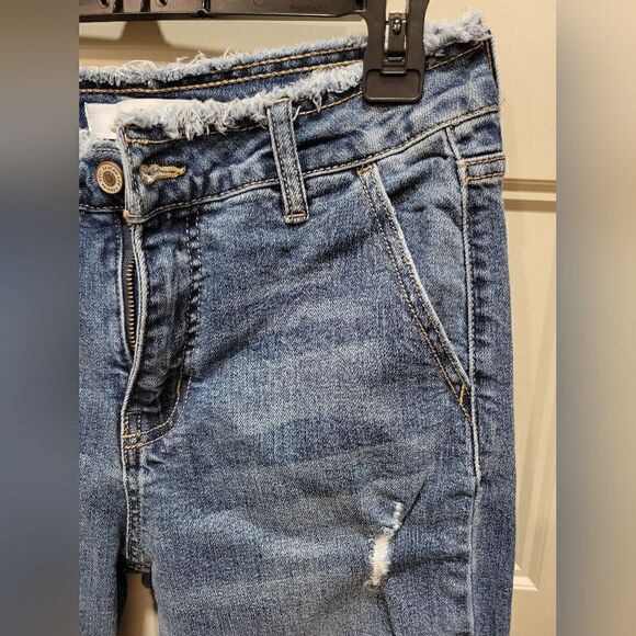 Kancan High Rise Distressed Straight Leg Jeans Raw Hem Waist Frayed - Picture 8 of 14